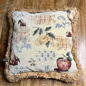 Borgata Tan 16X16 Inch Square Decorative Pillow Vintage Fruit Novelty Print